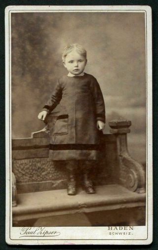 Antique Cdv Photo Darling Little Victorian Child On Wooden Bench Germany 1800s