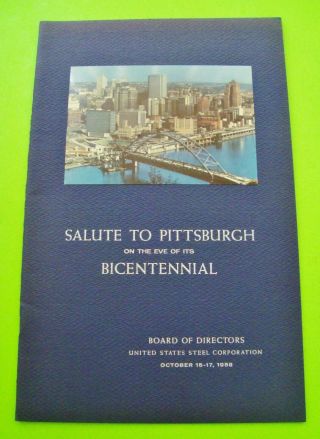 Rare 1958 Bicentennial Salute To Pittsburgh Brochure By U.  S.  Steel Corp W/ Envl