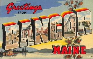 Large Letter Postcard Greetings From Bangor Maine Me