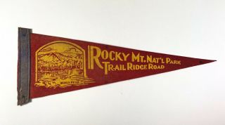 Vintage Rocky Mountain National Park Longs Peak 18 " Red Pennant Felt Banner