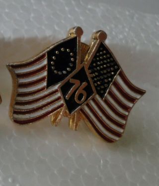 Vintage Enamel Spirit Of 76 Bicentennial Double American Flag Lapel Hat Pin