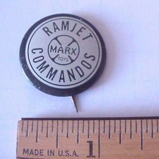 Vintage Ramjet Commandos Marx Toys Tin Litho Pinback Button