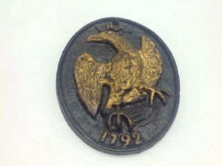 Miniature Fire Mark I N A 1792 Gold Eagle Cast Iron Vintage Mini 3 " Decor
