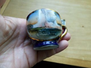 Vtg Old Faithful Souvenir Miniature Cup & Saucer Yellowstone Park Germany