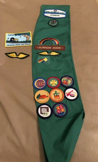 Vintage Girl Scout Sash With Badges And Patches From The 1980’s Michigan