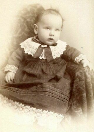 Antique Cabinet Photo Sweet Baby W Wispy Hair & Lace Collar Dakota Territory