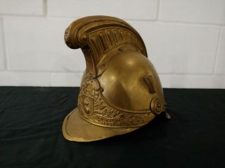 Antique French Brass Firemans Helmet