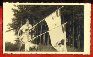 Latvia Lettland Boy Scout And Flag Vintage Photo 4004