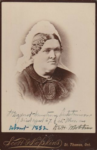 Cabinet Card Lady Id White Ornate Bonnet,  Wave Hair,  Large Broach,  St.  Thomas,  Ont.