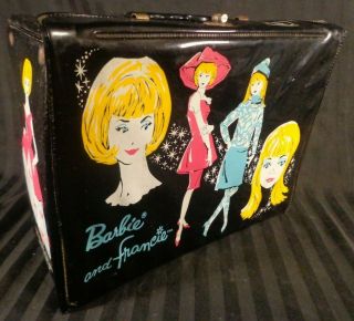 Vintage 1965 Barbie And Francie Black Vinyl Lunch Box Color Box Only