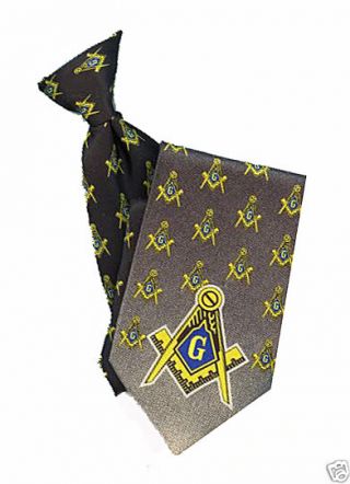 Masonic Clip On Tie - Shades Of Grays On Poly Fabric - With Masonic Logo