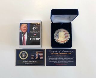 President Donald Trump.  24k Gold Overlay.  2016 Commemorative Coin.  With