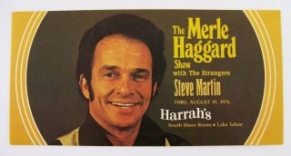 Vintage 1976 Merle Haggard Steve Martin Show Postcard Lake Tahoe Harrah 