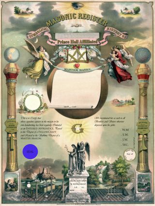 Personalized Prince Hall Masonic Master Mason Record Certificate Ring Art Print