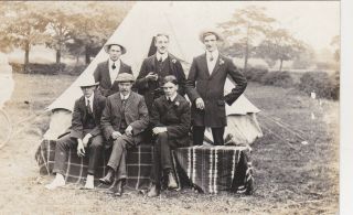 Old Photo Handsome Men Fashion Suit Camping Tents Smoking Jl2