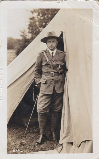 Old Photo Handsome Man Uniform Hat Camping Tent Camp F2