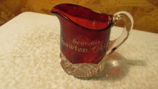 Antique Souvenir Ruby Flash Glass Creamer Lawton Oklahoma