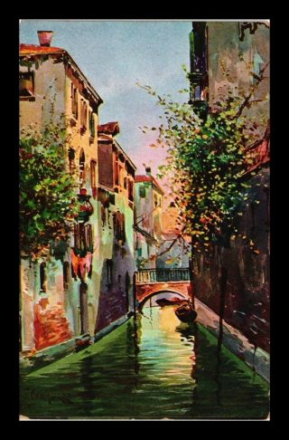 Dr Jim Stamps View Of City Canal Topical Painting Signed Postcard