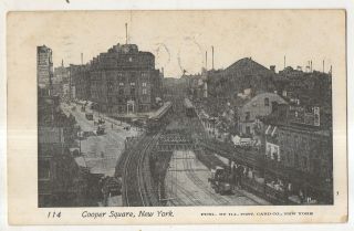 Cooper Square,  Elevated Railroad,  York City Manhattan Ny 1905 Postcard