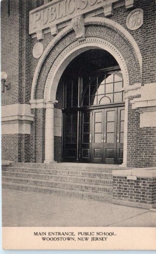 Woodstown,  Nj Jersey Public School Main Entrance C1910s Postcard
