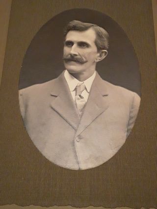 Man With Handlebar Mustache Antique Photo Cardboard Frame Christensen Kent Oh