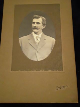 Man with Handlebar Mustache Antique Photo Cardboard Frame Christensen Kent OH 2