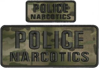 Police Narcotics Embroidery Patch 4x10 & 2x5 Hook On Back Black Letters