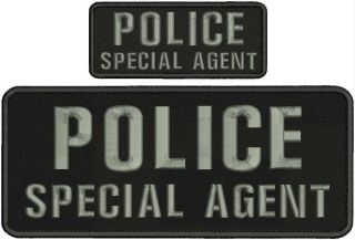 Police Special Agent Embroidery Patches 4x10 And 2x5 Hook On Backgray Letters