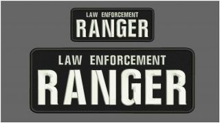 Law Enforcement Ranger Embroidery Patches 4x10 And 2x5 Hook On Back White.