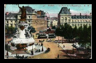 Dr Jim Stamps Place De La Republic Paris France Postcard 1909