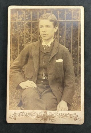 Victorian Photo: Cabinet Card: Smart Young Man Outside Railings 2 Of 2
