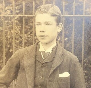 Victorian Photo: Cabinet Card: Smart Young Man Outside Railings 2 of 2 2