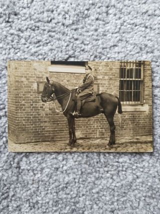 Very Old Photograph Of Solider Army Man In Uniform Riding A Horse