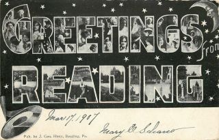 Reading Pennsylvania Large Letter Undivided Back Postcard Ladies & Locals 1907