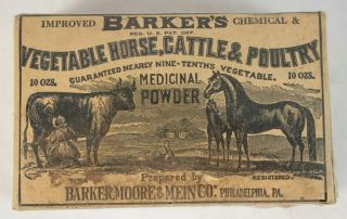 1914 Veterinary Medicine Box W/ Content Barkers Horse & Cattle Powder Antique