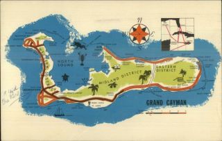 Grand Cayman Island Map Postcard