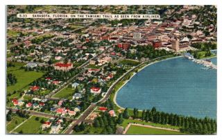1950 Sarasota,  Fl On The Tamiami Trail As Seen From Airliner Postcard 5n7