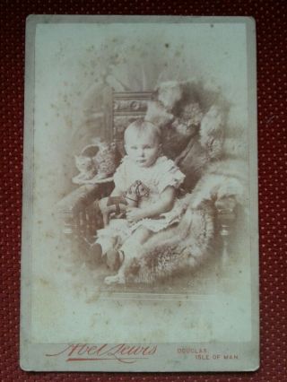 Cdv Cabinet Card Young Girl With Toy Horse,  Cats Douglas Isle Of Man Iom Manx