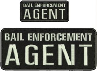 Bail Enforcement Agent Embroidery Patch 4x10 And 2x5 Hook On Back Blk/silver