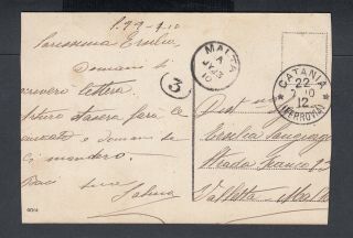 Malta 1904/12 Three Incoming Postcards From France Great Britain & Italy