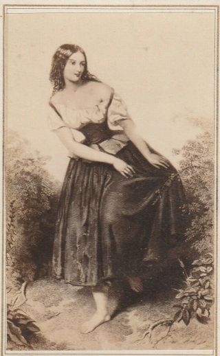 Cdv Album Filler Civil War Framing Young Lady Peasant Dress,  Curly Long Hair