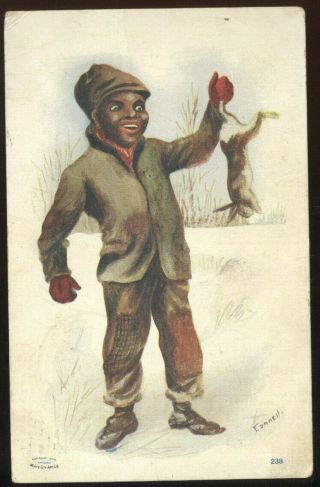 Artist Signed Connell Black Americana Pc,  Happy Black Boy With Dead Rabbit