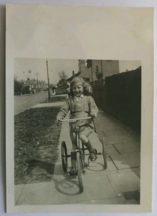 Vintage Old Photo People Fashion Children Girl Riding Trike Tricycle Bike B634