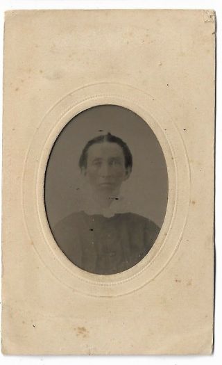 1860s Victorian Tintype Photograph Showing Middle Aged Woman Lady Bust Image