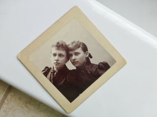 Small Antique Cabinet Card Photo Two Pretty Young Girls Cheek to Cheek 2