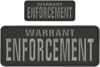 Warrant Enforcement Embroidery Patches 4x10 And 2x5 Hook On Back Grey
