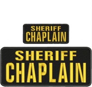 Sheriff Chaplain Embroidery Patches 4 X 10 " And 2x5 Hook On Back Gold