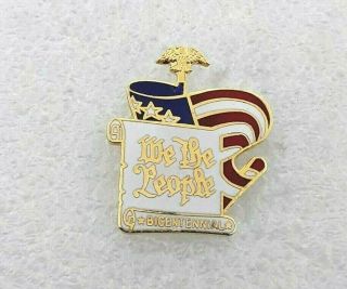 U.  S.  Bicentennial Hat Lapel Pin - We The People Scroll Us Flag