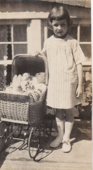 Old Photo Vintage Soft Toy Teddy Bear Doll Children Girl Dress 1920s Oc1