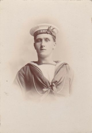 Old Vintage Photo Military Navy Sailor Uniform Hms Cap F3